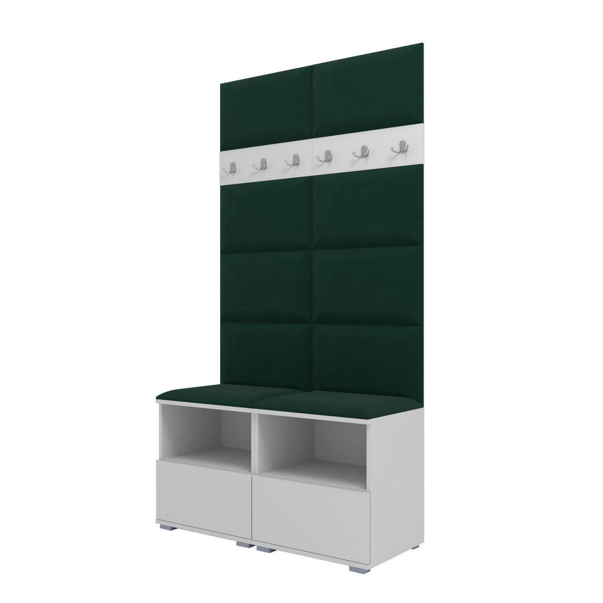 GARDEROBEN-SET Nela III mit gepolsterten Paneelen 100/187/40 - Dunkelgrün/Silberfarben, Holzwerkstoff/Kunststoff (100/187/40cm)