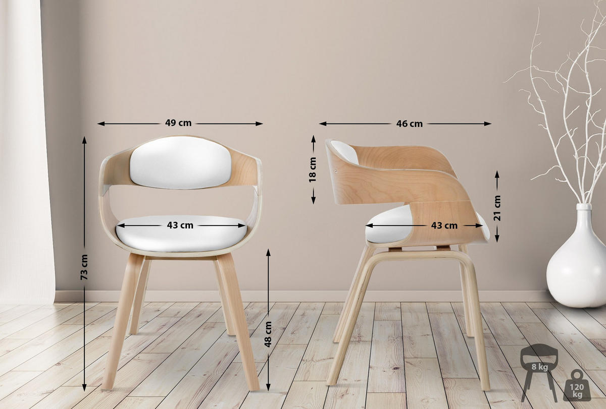 ARMLEHNENSTUHL 2er Set Lederlook Natura/Weiß - Eukalyptusholzfarben/Weiß, Holz/Textil (49/73/46cm) - CLP