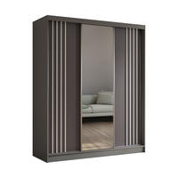 SCHWEBETÜRENSCHRANK Neli 180 cm mit Lamellen und Spiegel 3-türig, grau, grau, Lamelle weiß - Weiß/Grau, Kunststoff (180/216/61cm) - Margaret Hadas24