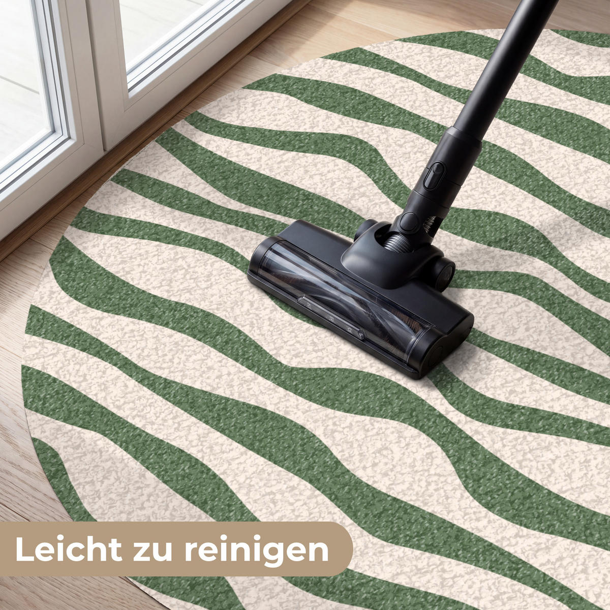 FUSSMATTE Wellenlinien - Beige - Grün - Streifen - Abstrakt Fußabtreter 120x120 cm - Dunkelgrün, Kunststoff (120/120cm) - MuchoWow