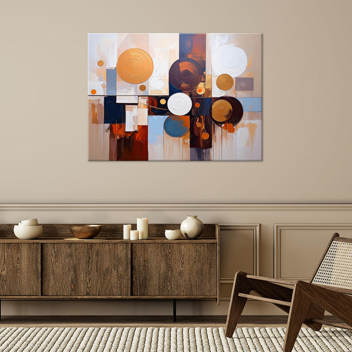 LEINWANDBILD Abstraktion Bunte Kreise 100x70cm - Beige, Textil (100/70cm) - Feeby