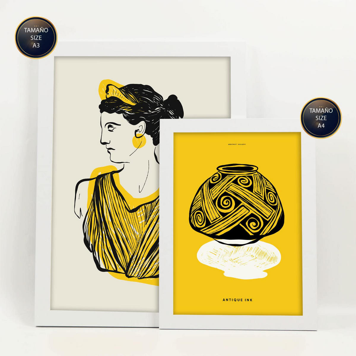 POSTER Set Mit 6 Schwarze Tintenprofile Größe A3 & A4 Weißer Rahmen - Weiß, Papier (29.7/1cm) - Nacnic