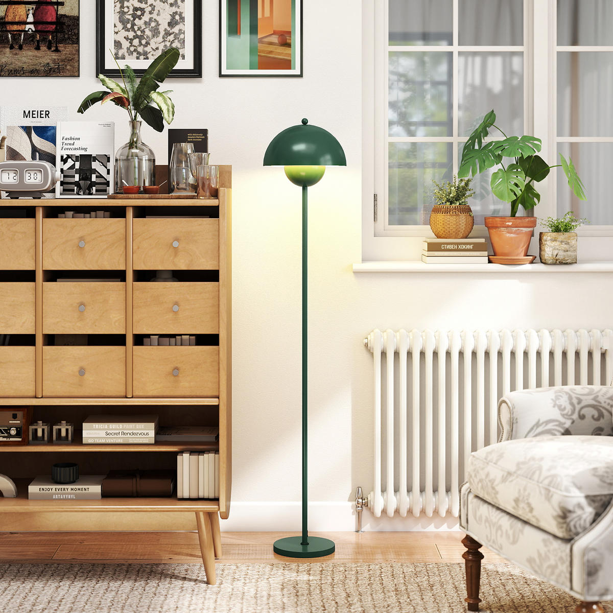 STEHLAMPE mit rundem Schirm, Fußschalter Grün - Grün, Metall (30/30/155cm) - HOMCOM