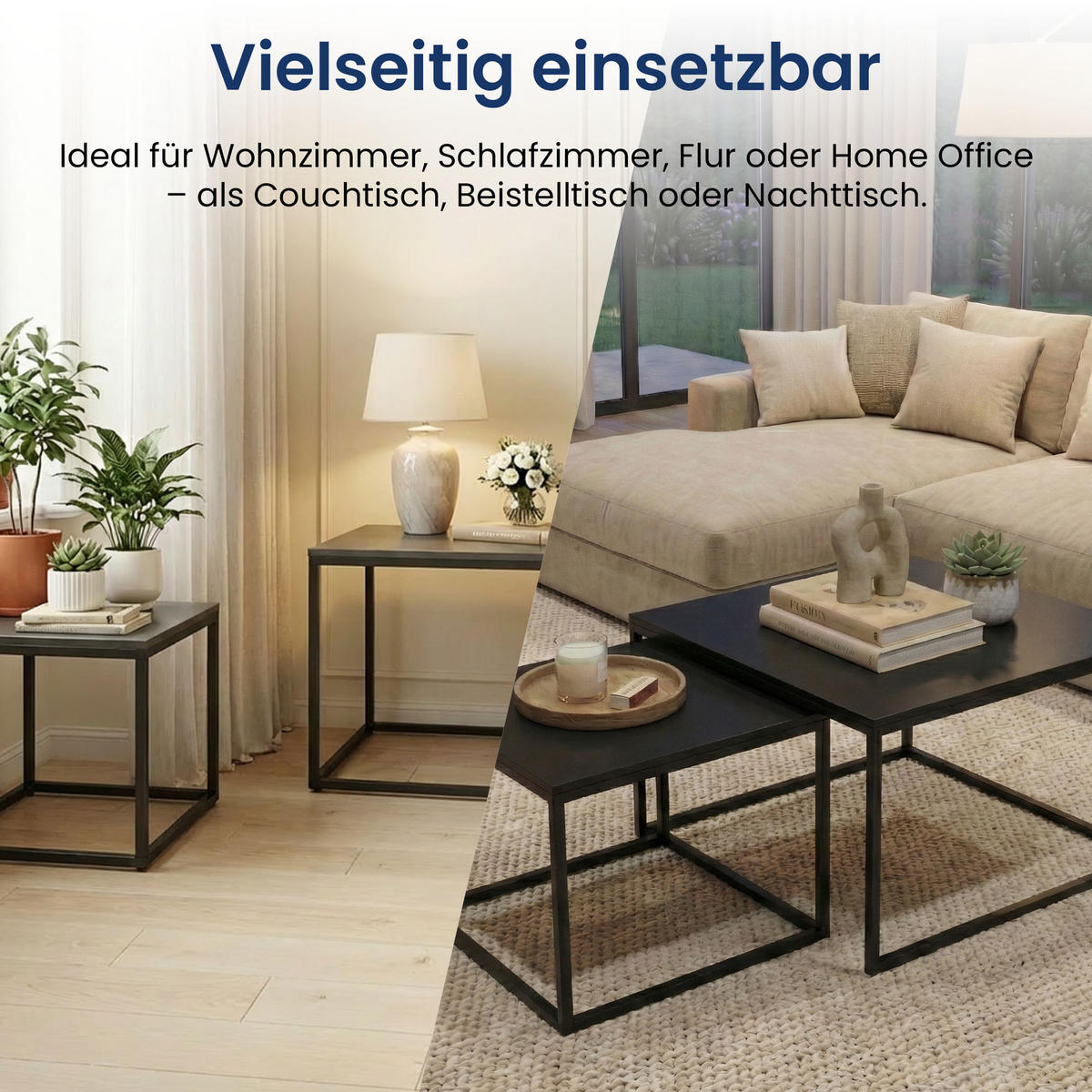 COUCHTISCH 2er Set quadratisch Schwarz - Schwarz, Holzwerkstoff (50/50/43cm) - Home Collective