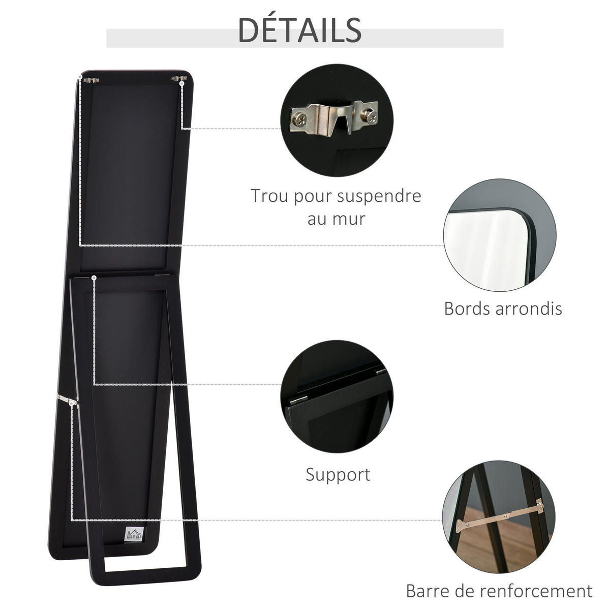 STANDSPIEGEL DE-17912 rechteckig mit Wandmontage Schwarz - Schwarz, Holzwerkstoff (37/156/43cm) - ComfortXL