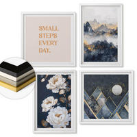 WANDBILDER 4er-Set - 50x50 cm & 40x60 cm Weißer Rahmen - Abstrakte Berge und Blumen Inspiration - Weiß, Kunststoff (50/50cm) - ArtPrintCave