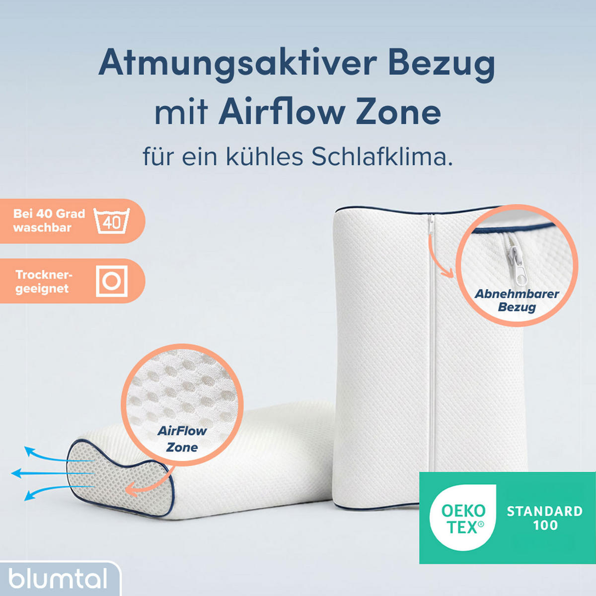 ORTHOPÄDISCHES Nackenkissen 60x36x9/13 cm - Weiß, Textil (36/60cm) - Blumtal