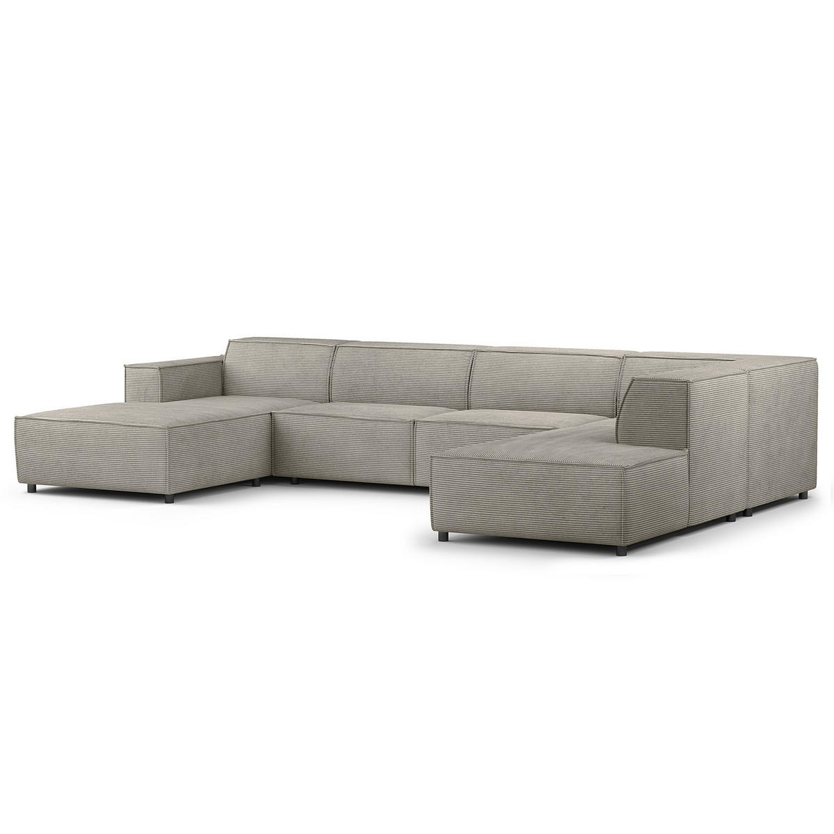 WOHNLANDSCHAFT mit Longchair & Ottomane - Graubraun/Schwarz, Kunststoff/Textil (369/70/234cm) - home24