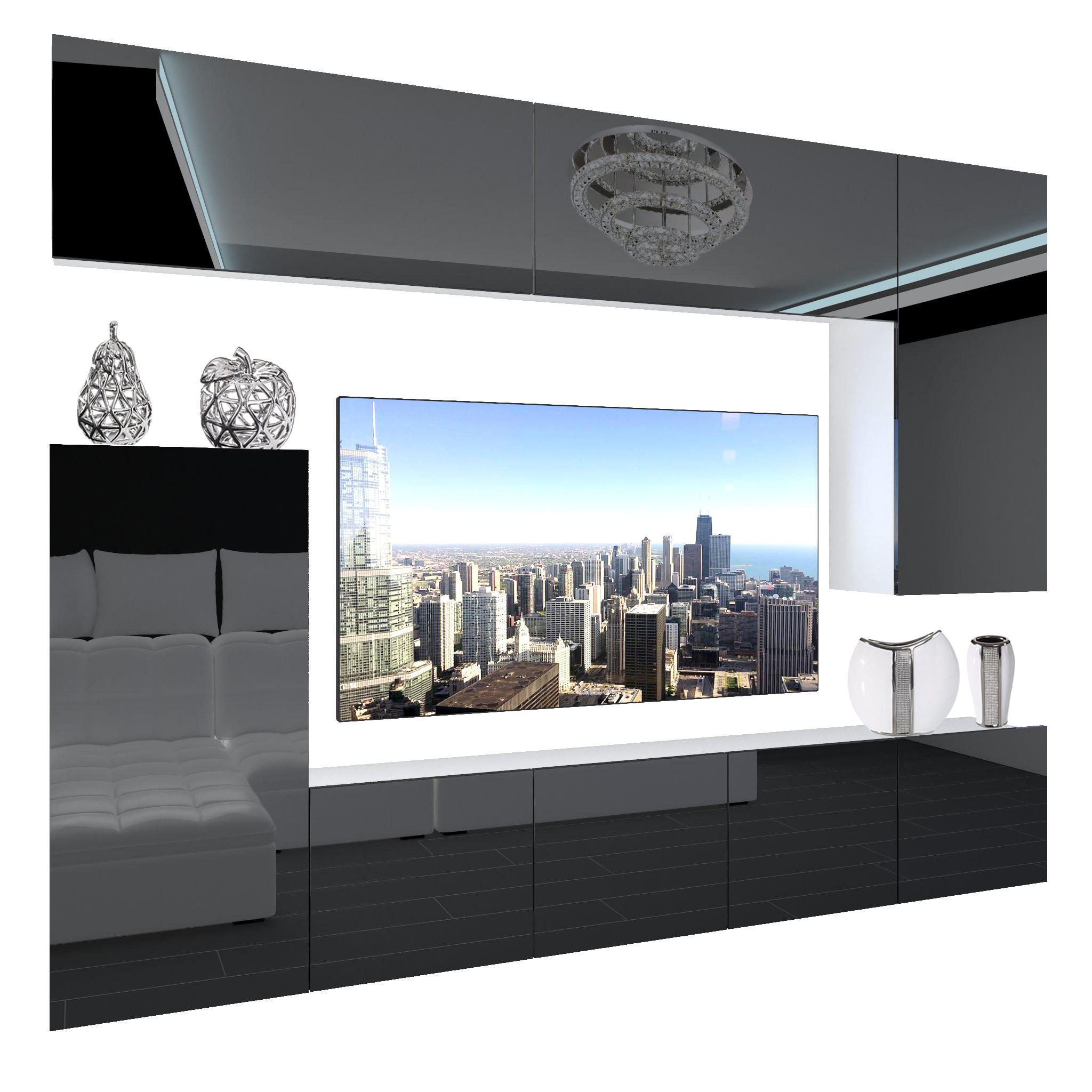WOHNZIMMERWAND Schrankwand mit LED Schwarz - Schwarz, Holz (250/180/36cm) - B BELINI GROUP