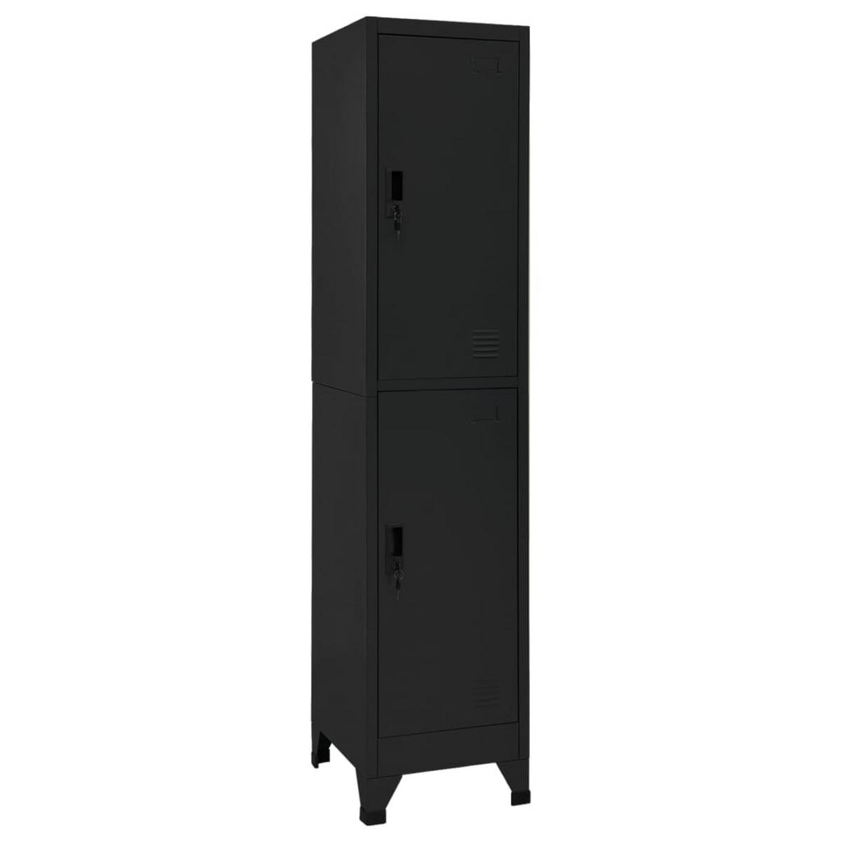 SCHLIESSFACHSCHRANK mit 2 Schließfächern, 38/45/180 cm, aus Stahl, in Schwarz - Schwarz, Metall (38/180/45cm) - vidaXL