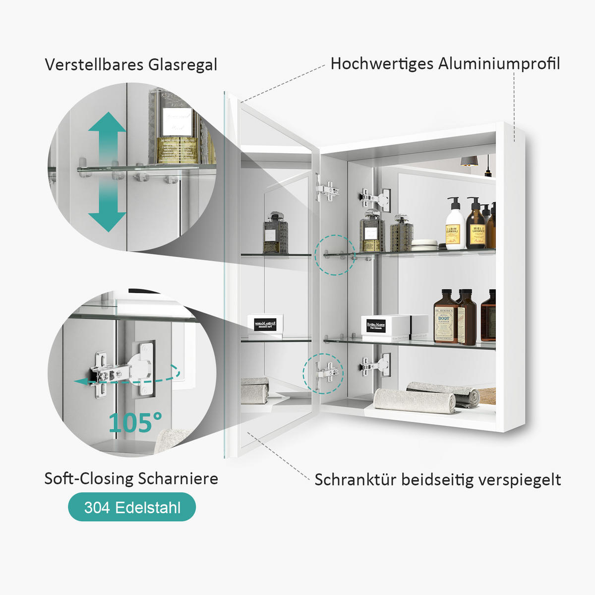 SPIEGELSCHRANK Weiß 85/65/14,5 - Weiß, Metall (65/65/85cm) - EMKE