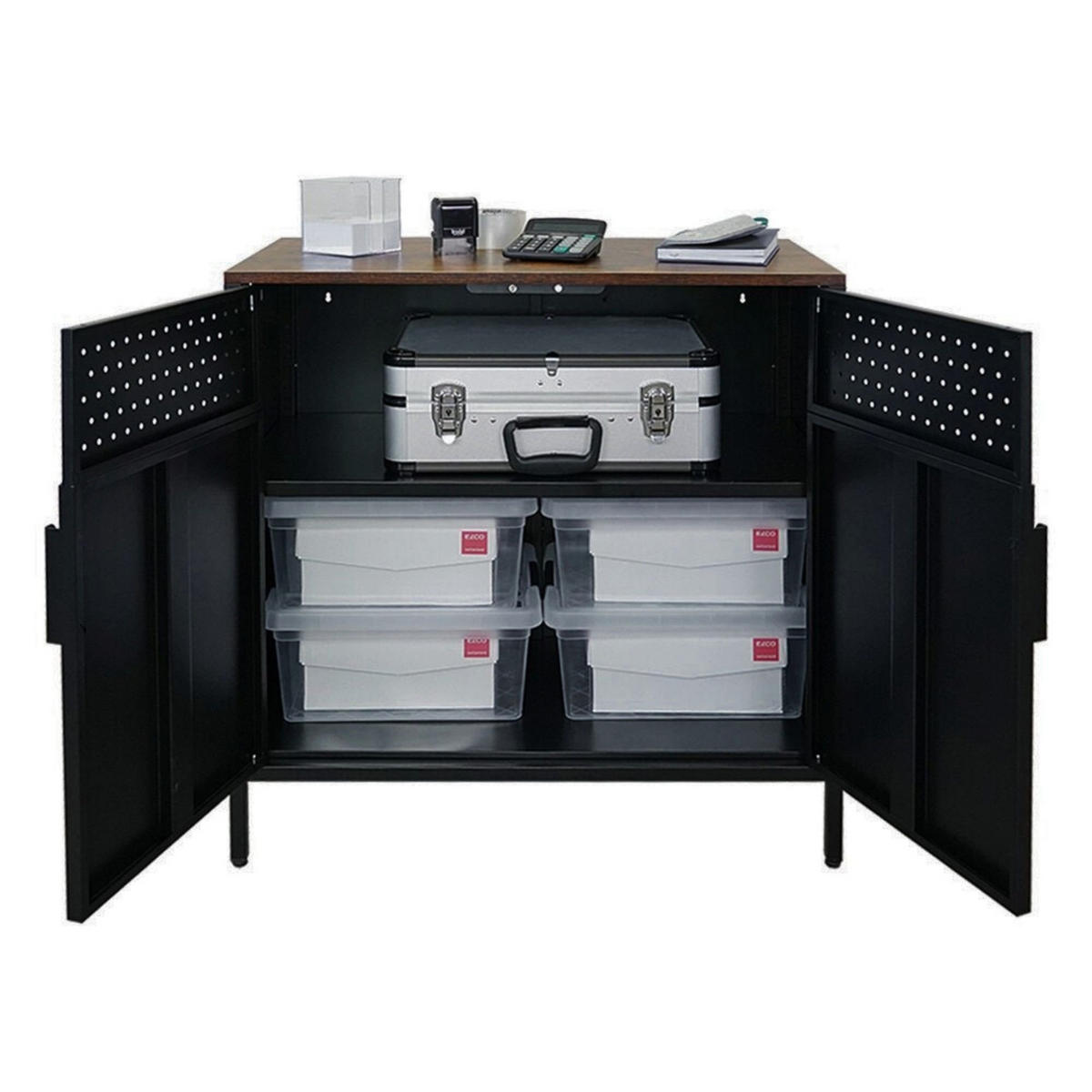 AKTENSCHRANK Lion Set Metall 76x80x40cm Vintagebraun/Schwarz - Schwarz, Metall (80/76/40cm) - PROREGAL