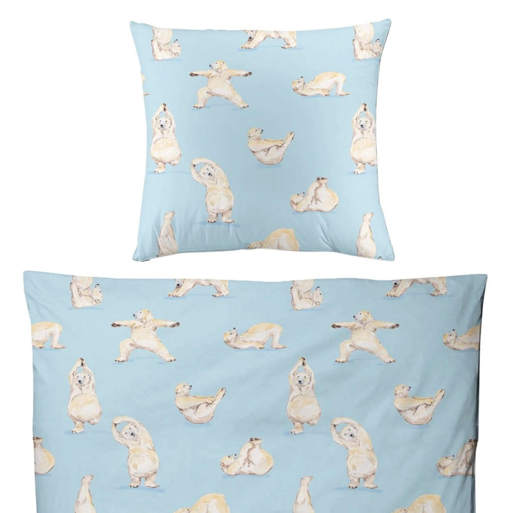 BETTWÄSCHE Biber 155x220 Yogarbär Blau Flanell Winter Bettbezug - Kuschelig warm - Blau, Textil (155/220cm) - Carpe Sonno