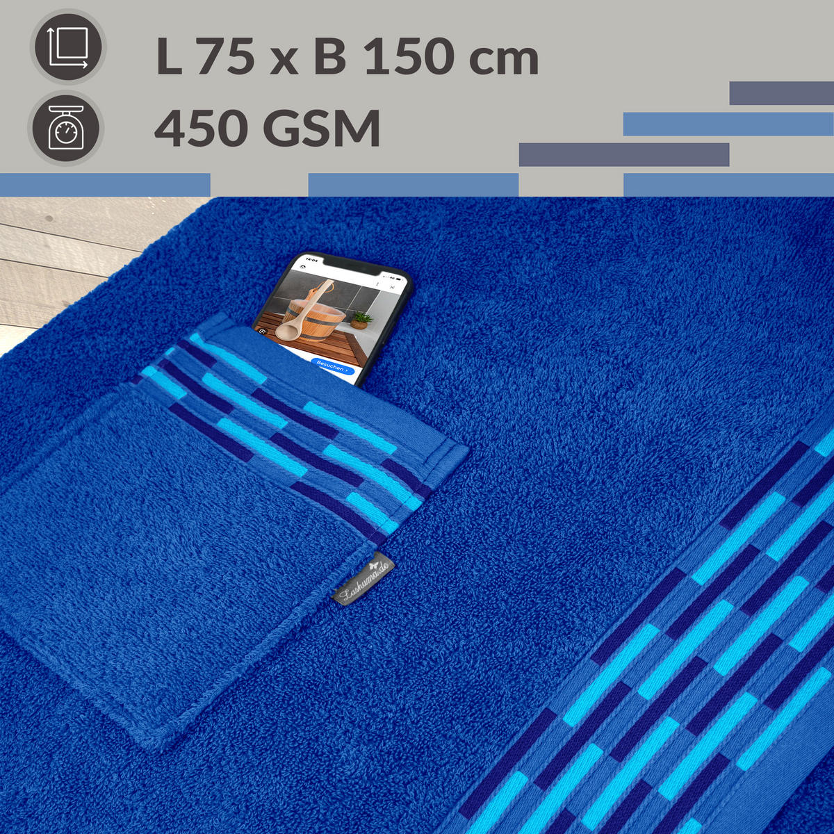 SAUNAKILT Dame Lugano Königsblau - Dunkelblau, Textil (150/75cm) - Lashuma