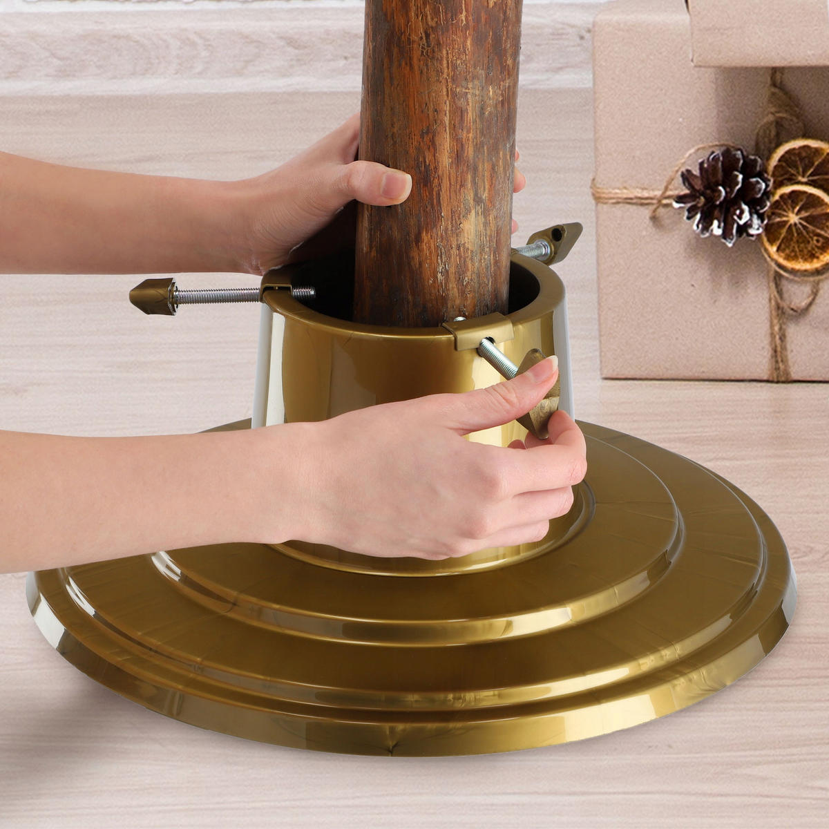 KADAX Weihnachtsbaumständer Christbaumständer 2m Gold - Grün, Kunststoff (15.5cm) - KADAX