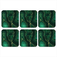 GLASUNTERSETZER 6er-Set Gold - Grün - Achatstein - Geode - Marmor 10x10 cm - Smaragdgrün, Naturmaterialien (10/0.2cm) - MuchoWow