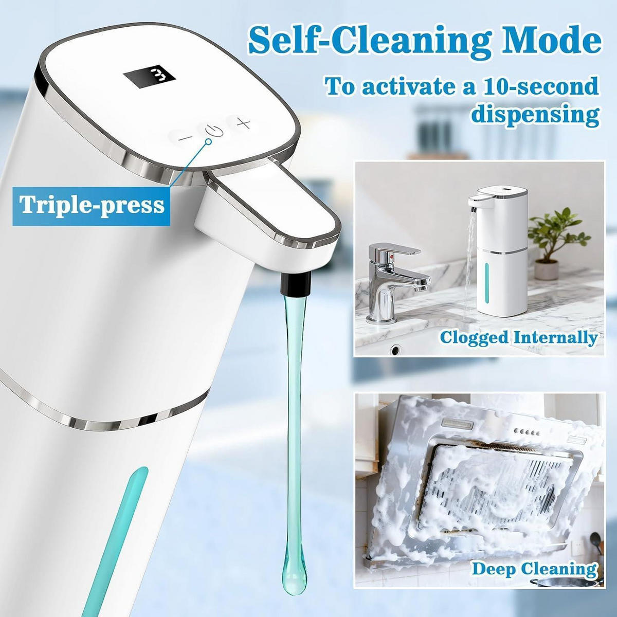 SEIFENSPENDER Automatisch 400ml mit Display USB Wiederaufladbar Weiß - Weiß, Kunststoff (8/8/20cm)