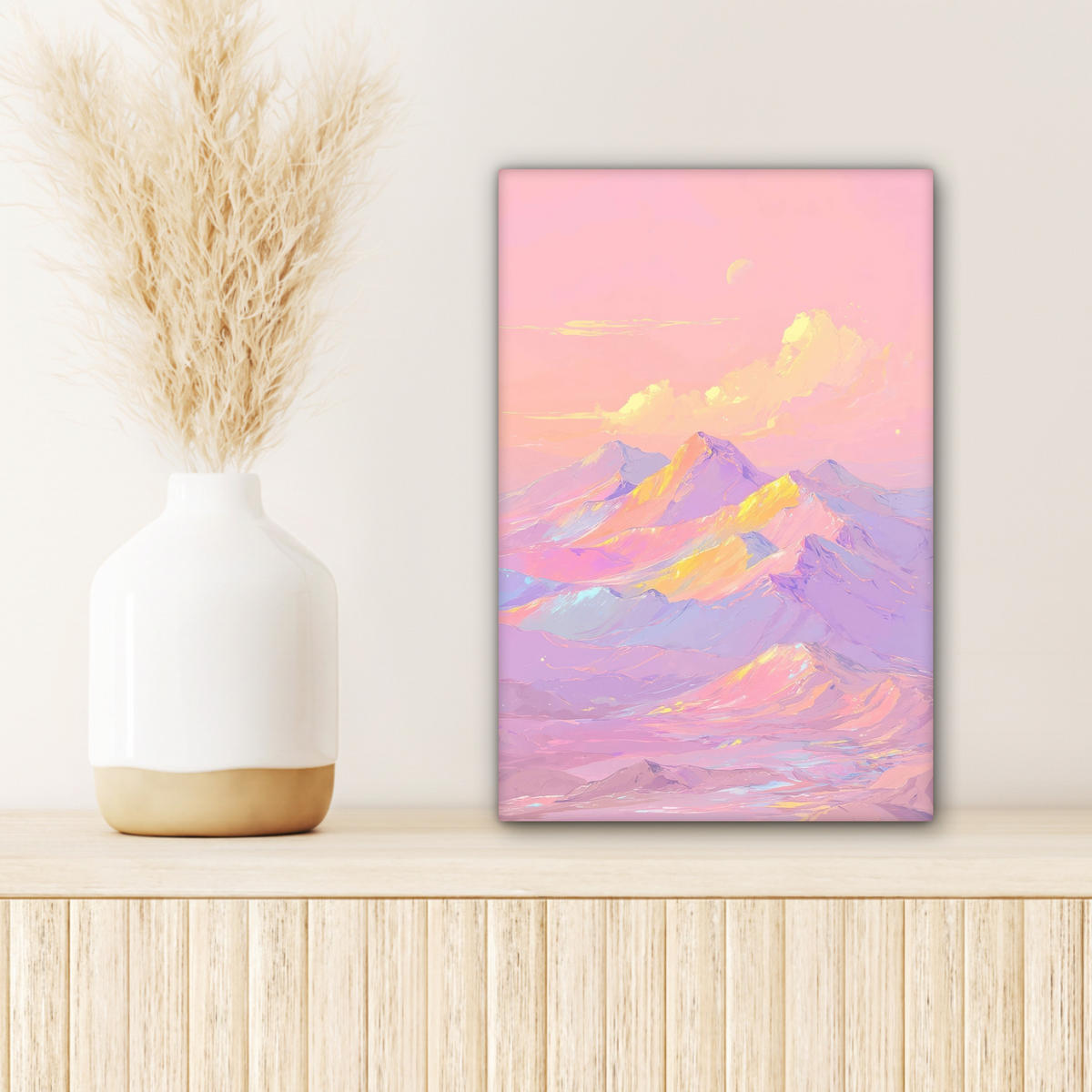 LEINWANDBILD Berggipfel - Wolken - Verträumt Deko Wohnzimmer 20x30 cm - Hellrosa, Textil (20/30cm) - MuchoWow