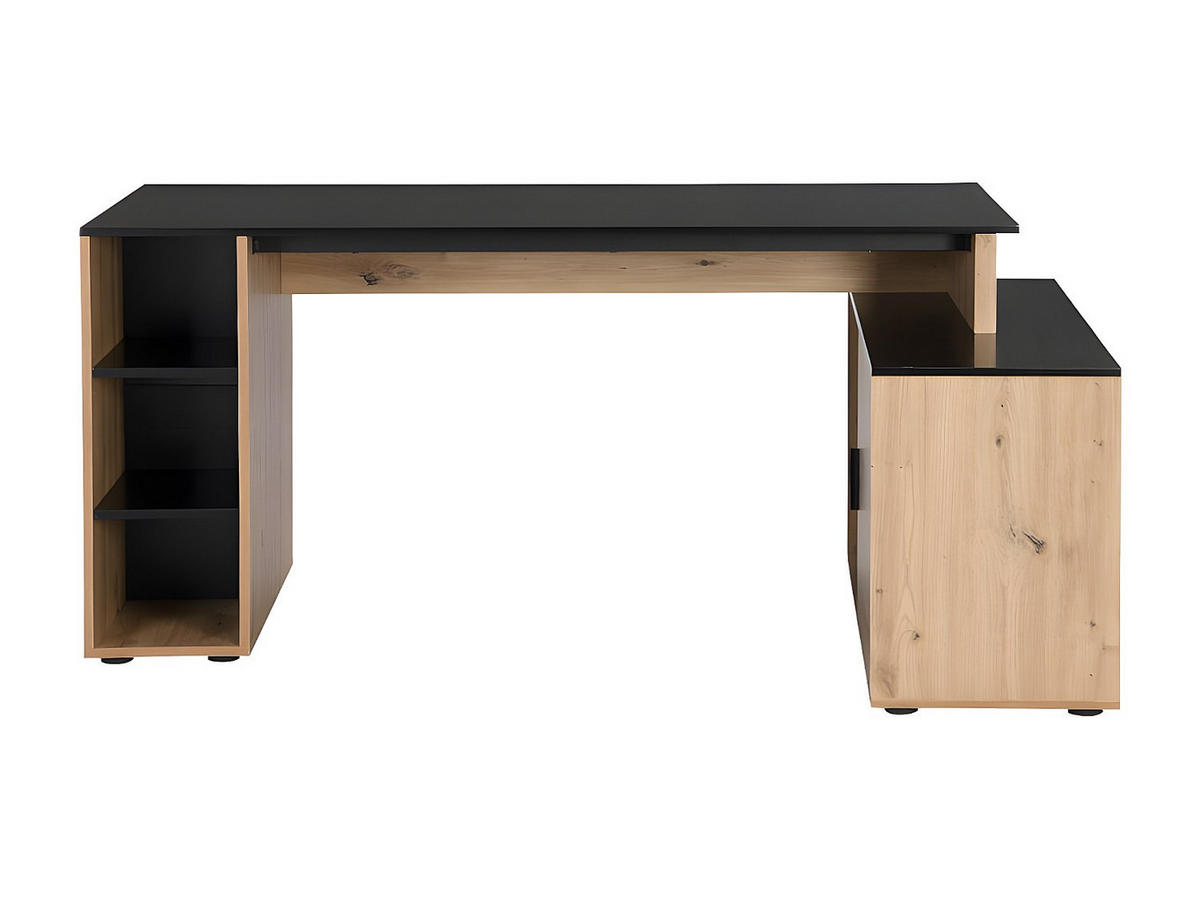 ECKSCHREIBTISCH mit Stauraum - MDF - Schwarz & Naturfarben - ROMIARA - Schwarz, Holz (174/120/76cm) - Vente-Unique