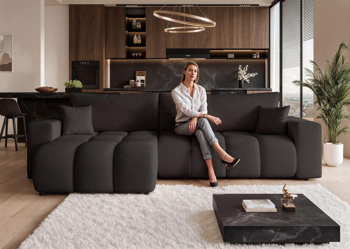 ECKSOFA Anabel Max Mit Schlaffunktion - Schwarz, Holzwerkstoff/Textil (278/145cm) - Fun Möbel