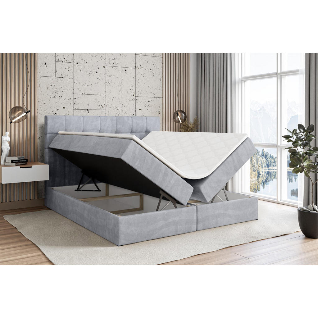 Thumbnail - Altdecor Boxbett, Hellgrau, Holzwerkstoff, Höhe ca. 20 cm, 140x200 cm, Schlafzimmer, Betten, Boxspringbetten