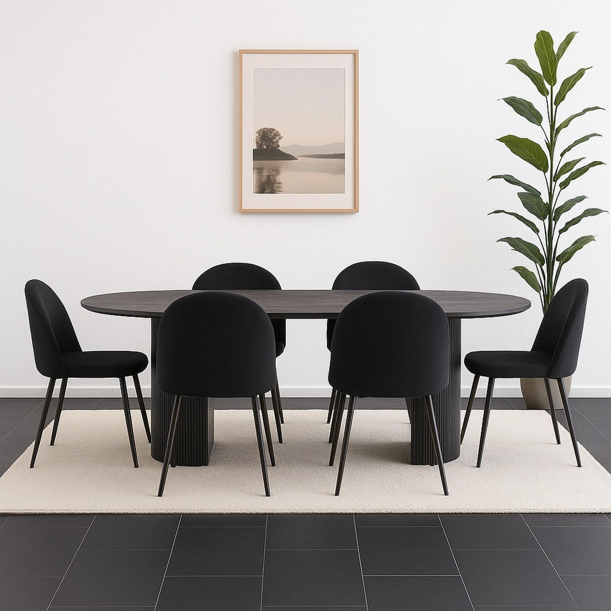 ESSGRUPPE 7-TLG. Kyoto Dunkelbraun, Schwarz - Dunkelbraun/Schwarz, Holzwerkstoff/Textil (210/75/100cm) - ebuy24