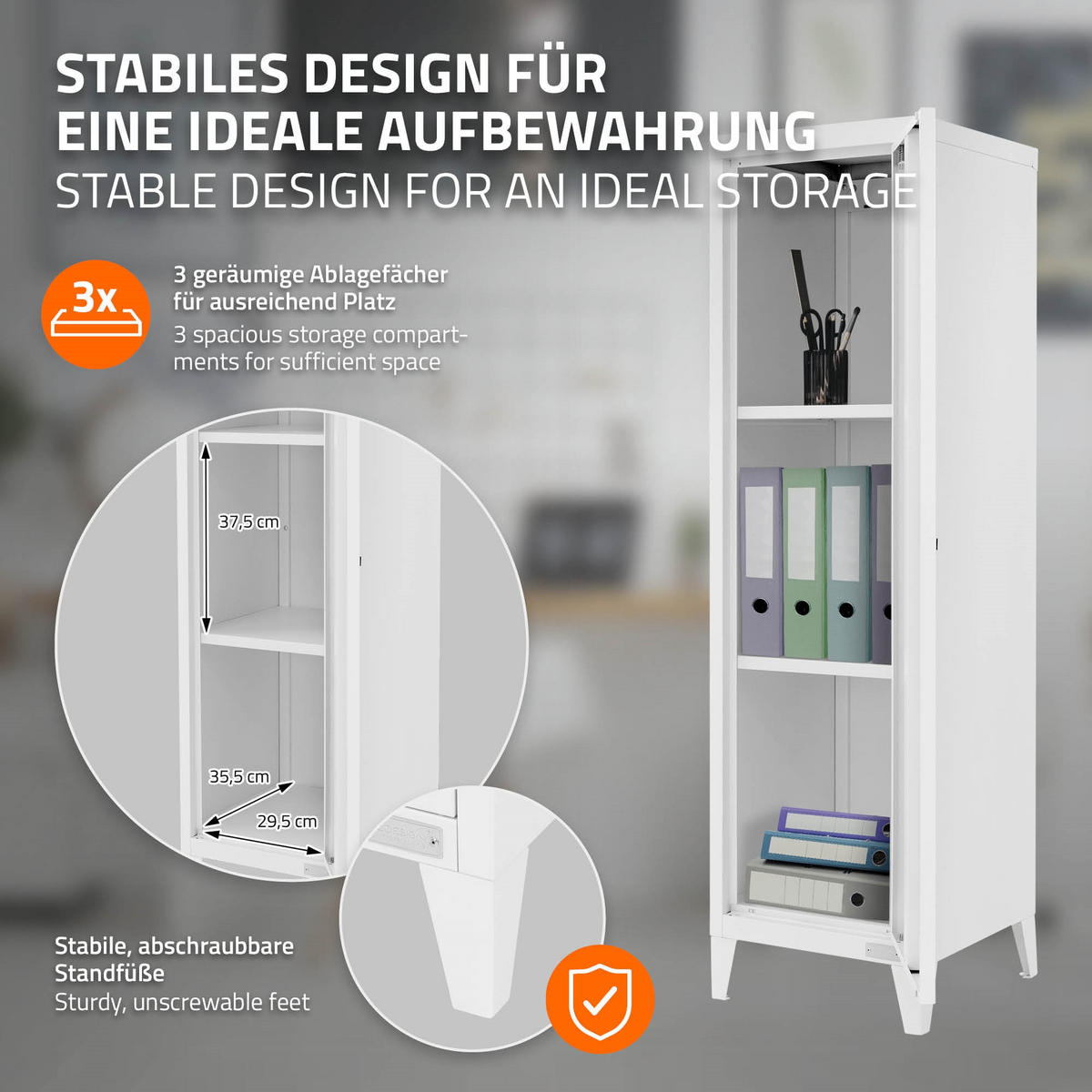 AKTENSCHRANK hoch 38x38x137,5 cm Weiß aus Stahl - Weiß, Metall (38/137.5/38cm) - ML-DESIGN