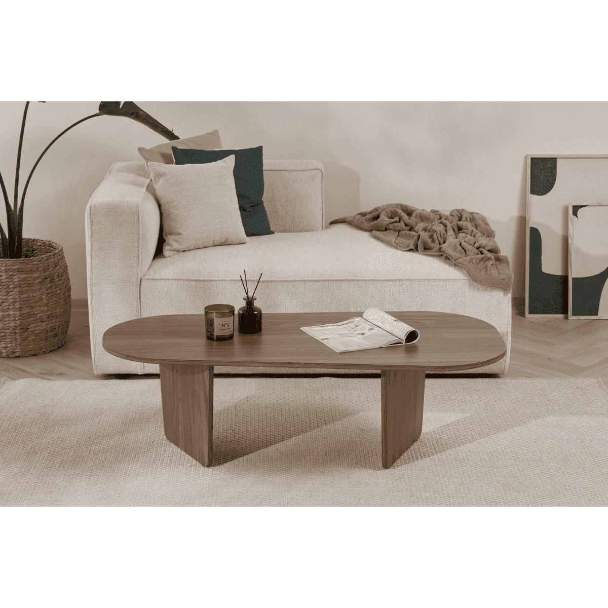 COUCHTISCH mit abgerundeter Tischplatte L130 cm 65/130/40 cm - Naturfarben, Holzwerkstoff (70/65/40cm) - Calicosy