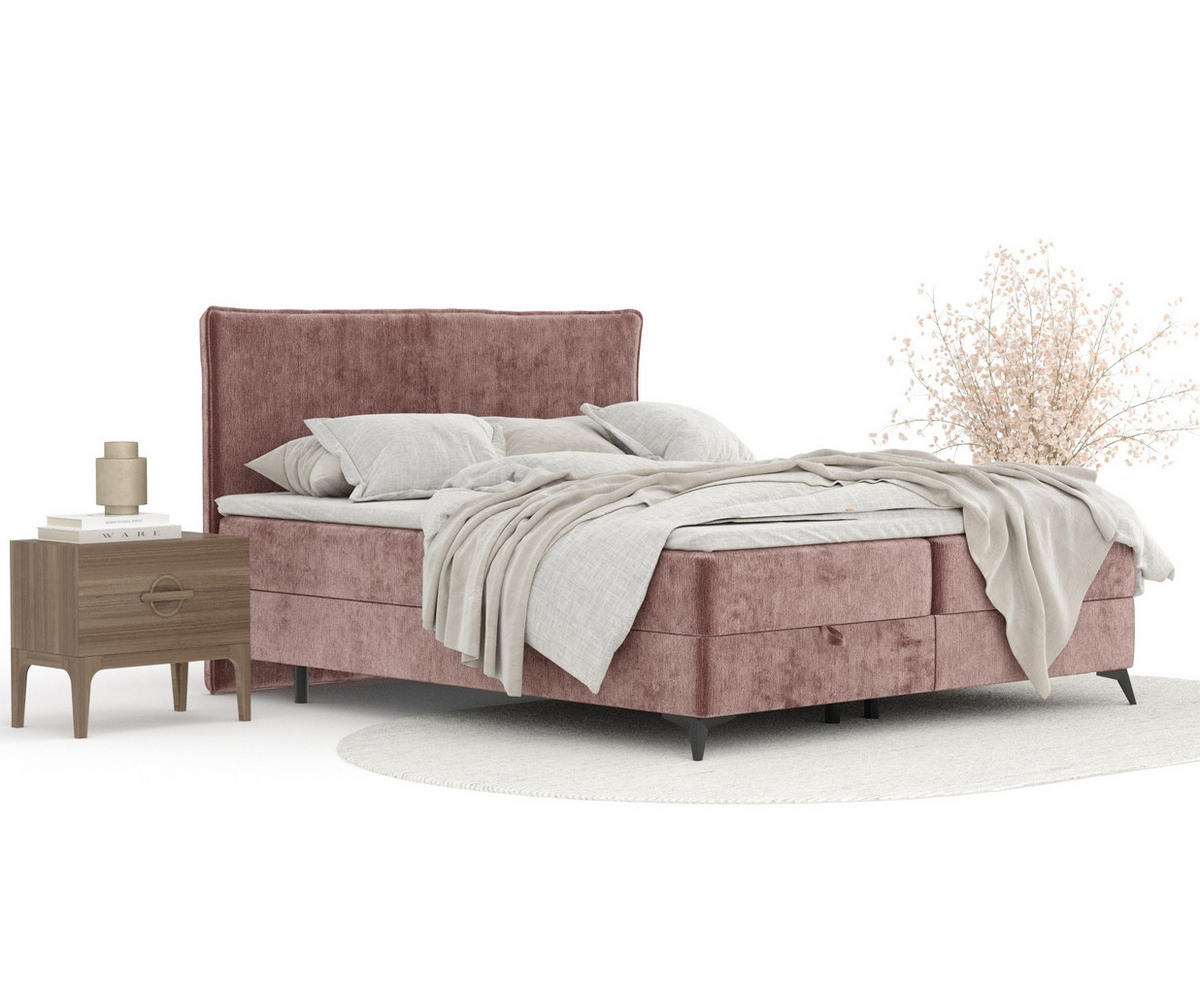 BOXBETT Peru Rosa 140/200 cm im Chenille-Stoff - Pink/Schwarz, Holz/Holzwerkstoff (140/200cm) - Maison de Reve