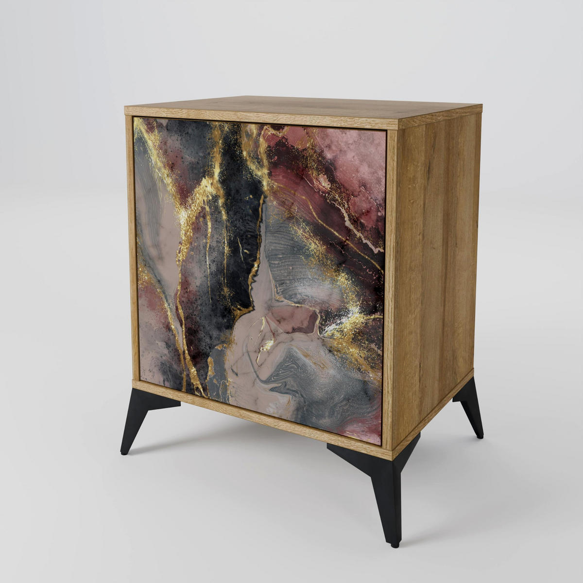 SIDEBOARD GOLDEN TIDES, Eichefarben, 57,5x42x72,5 cm, Schwarze Metallfüße - Eichefarben/Multicolor, Holzwerkstoff/Metall (57.5/72.5/42cm) - SpaceRebels