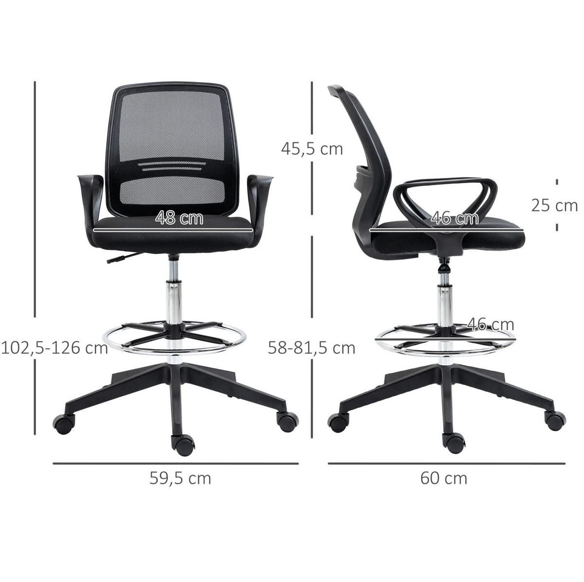 BÜROSTUHL höhenverstellbar mit Fußstütze Schwarz - Schwarz, Kunststoff (60/126/59.5cm) - Meubliv