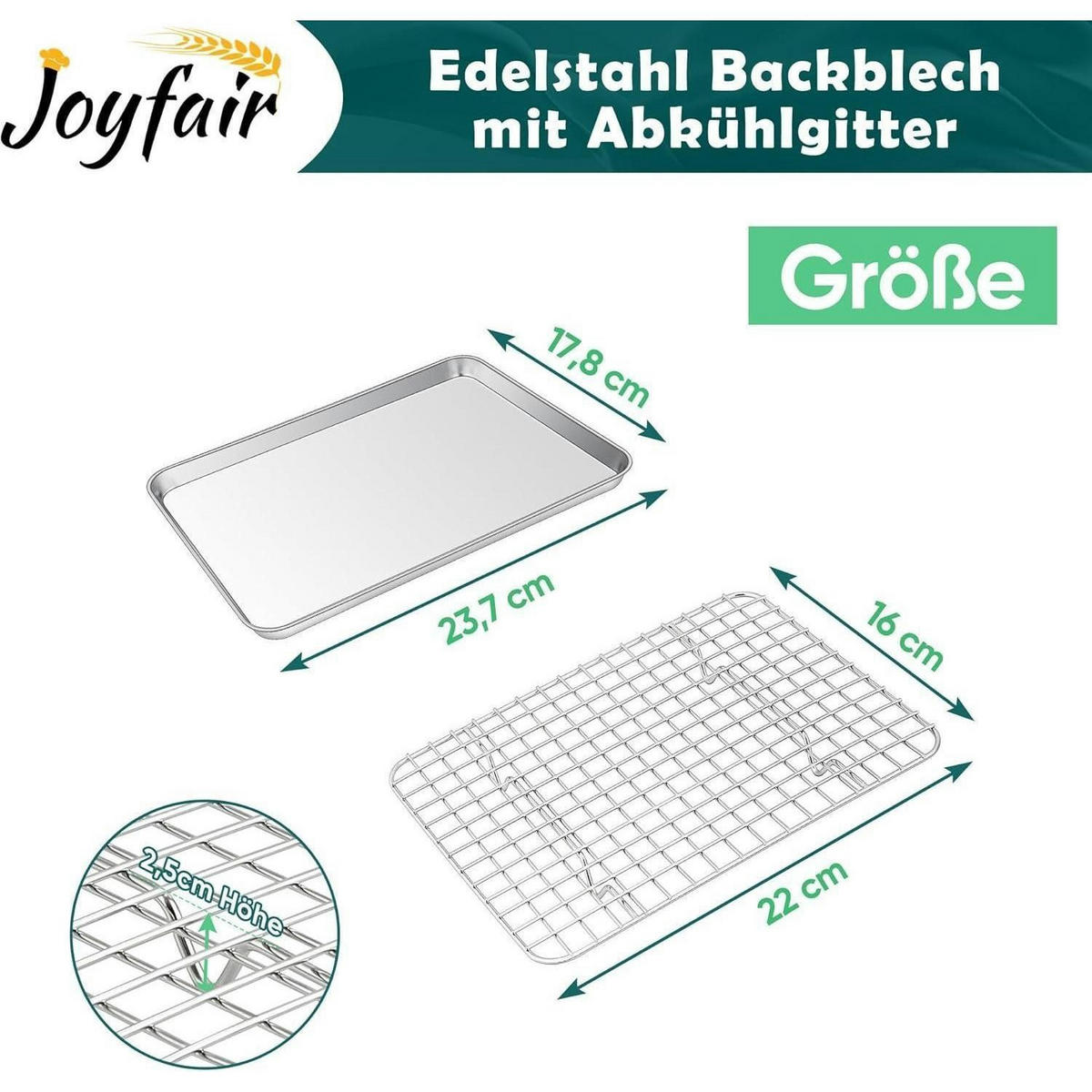 BACKBLECH mit Abkühlgitter 23,7 x 17,8 cm Edelstahl Set - Silberfarben, Metall (17.8/2.5/23.7cm)