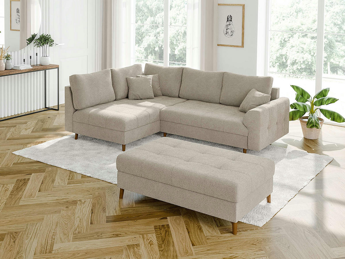 HOCKER Henrik Beige Boucle - Beige/Braun, Holz/Textil (118/40/73cm) - S-Style Möbel