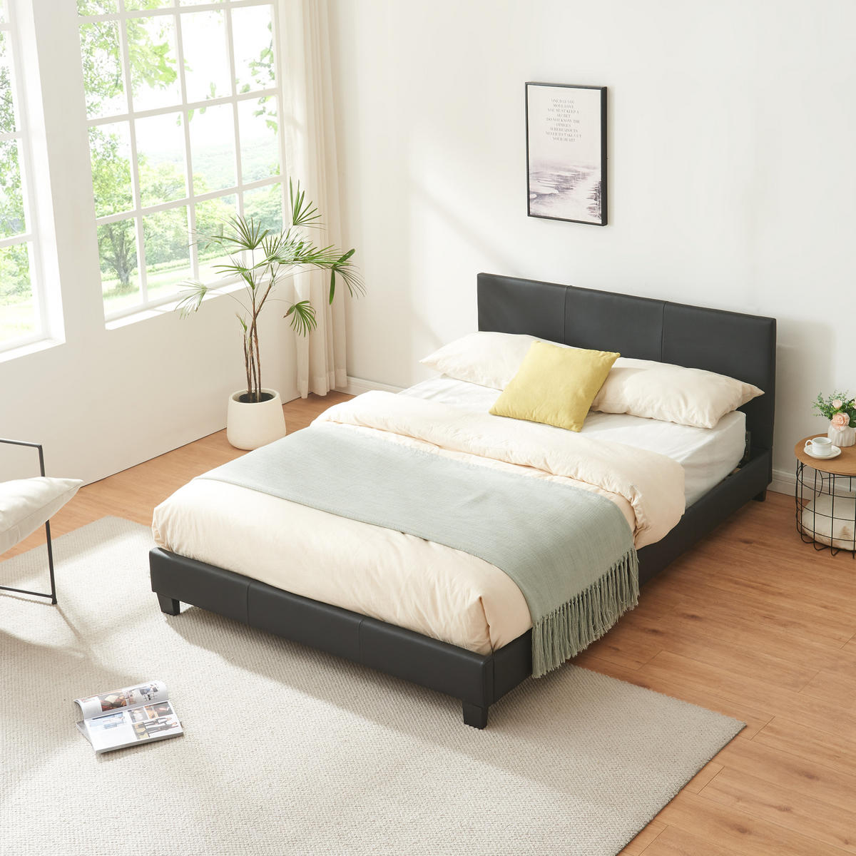 POLSTERBETT Albacete mit Matratze - Schwarz, Textil (140/200cm) - Corium