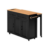 KÜCHENINSEL AUF ROLLEN, Ausziehbare Arbeitsplatte, INTEGRIERTE LADESTATION, Schwarz, 120/40/92 cm - Schwarz, Kunststoff (40/92/120cm) - Rolipo