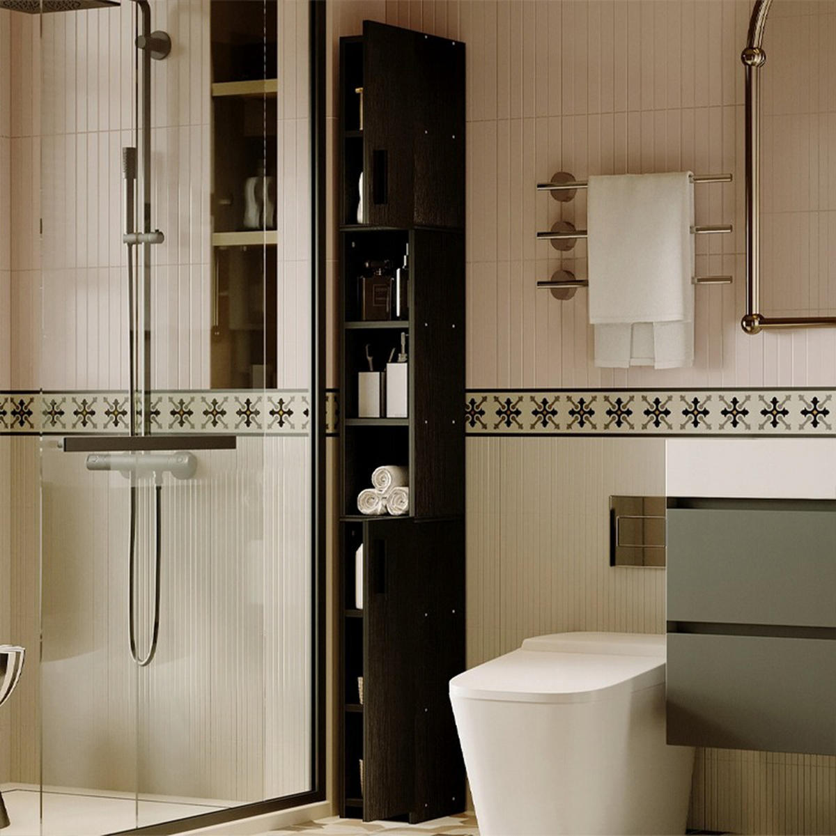 BADEZIMMERSCHRANK, schwarz 21/26/182 cm - Schwarz, Holzwerkstoff (21/182/26cm)