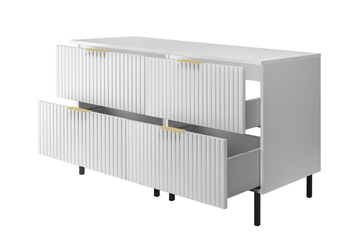 WASCHBECKUNTERSCHRANK, Weiß, 120 (2 x 60) x 77 x 46 cm, goldener Griff, schwarze Beine + Arbeitsplatte - Silberfarben/Weiß, Holzwerkstoff (120/77/46cm) - 3XE LIVING