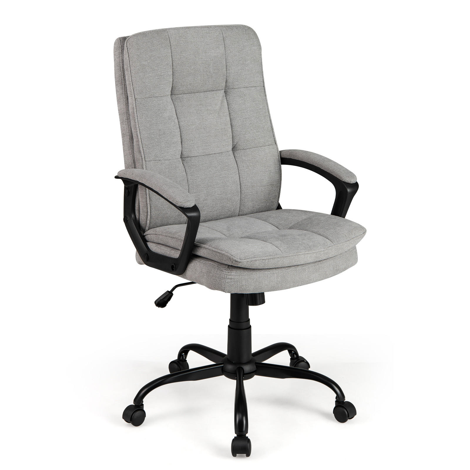 BÜROSTUHL höhenverstellbar mit Armlehnen und Rollen grau - Grau, Metall (50/104/45cm) - COSTWAY