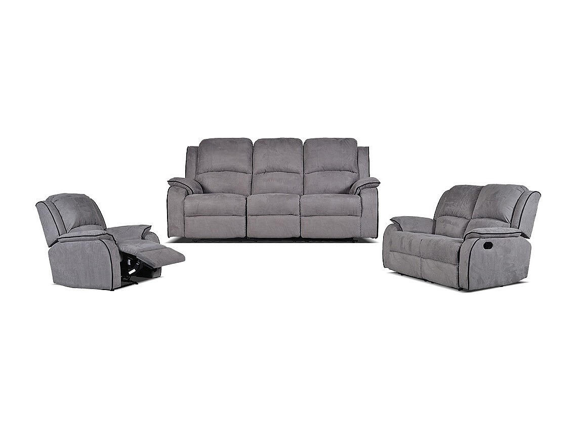 COUCHGARNITUR mit Sessel - 6 Personen - Stoff, Stoff - Grau - HERNANI - Grau, Textil (210/99/96cm) - Vente-Unique