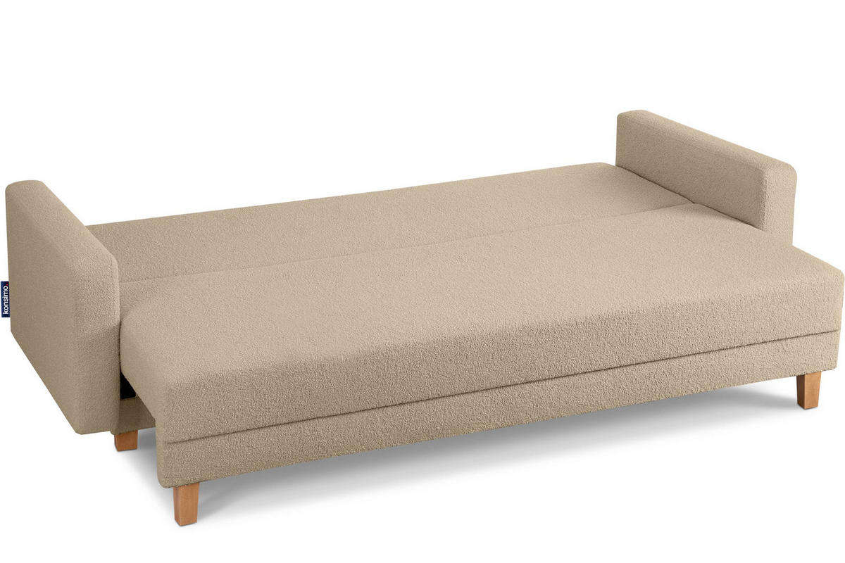 3-SITZER-SCHLAFSOFA ERISO mit weiche Sitzfläche und hohe Rückenlehne, Bouclé-Stoff, hellbeige - Beige/Creme, Textil (220/80/100cm) - KONSIMO®