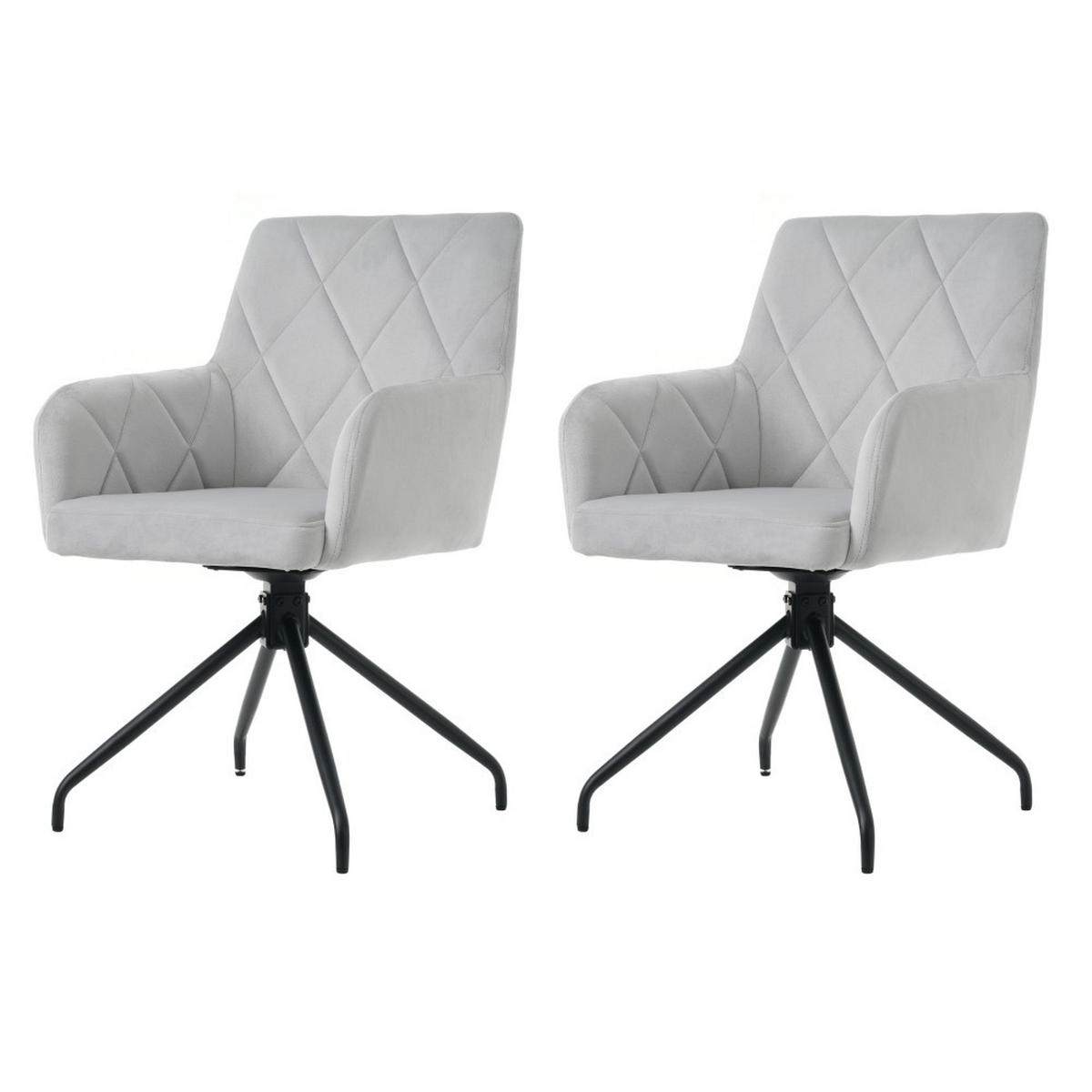 STUHL SET 2 Stück 360° Drehbarer mit Rautenmuster in Grau - Grau, Textil (54/85/60cm) - KOMHTOM