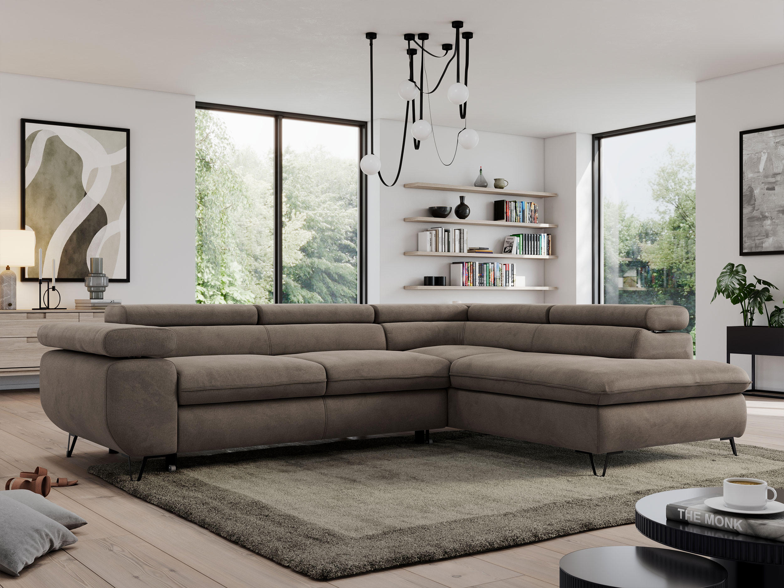 ECKSOFA PEDRO L Braun Velvet - Rechts Seite - Schwarz/Braun, Textil/Metall (273/208cm) - MKS