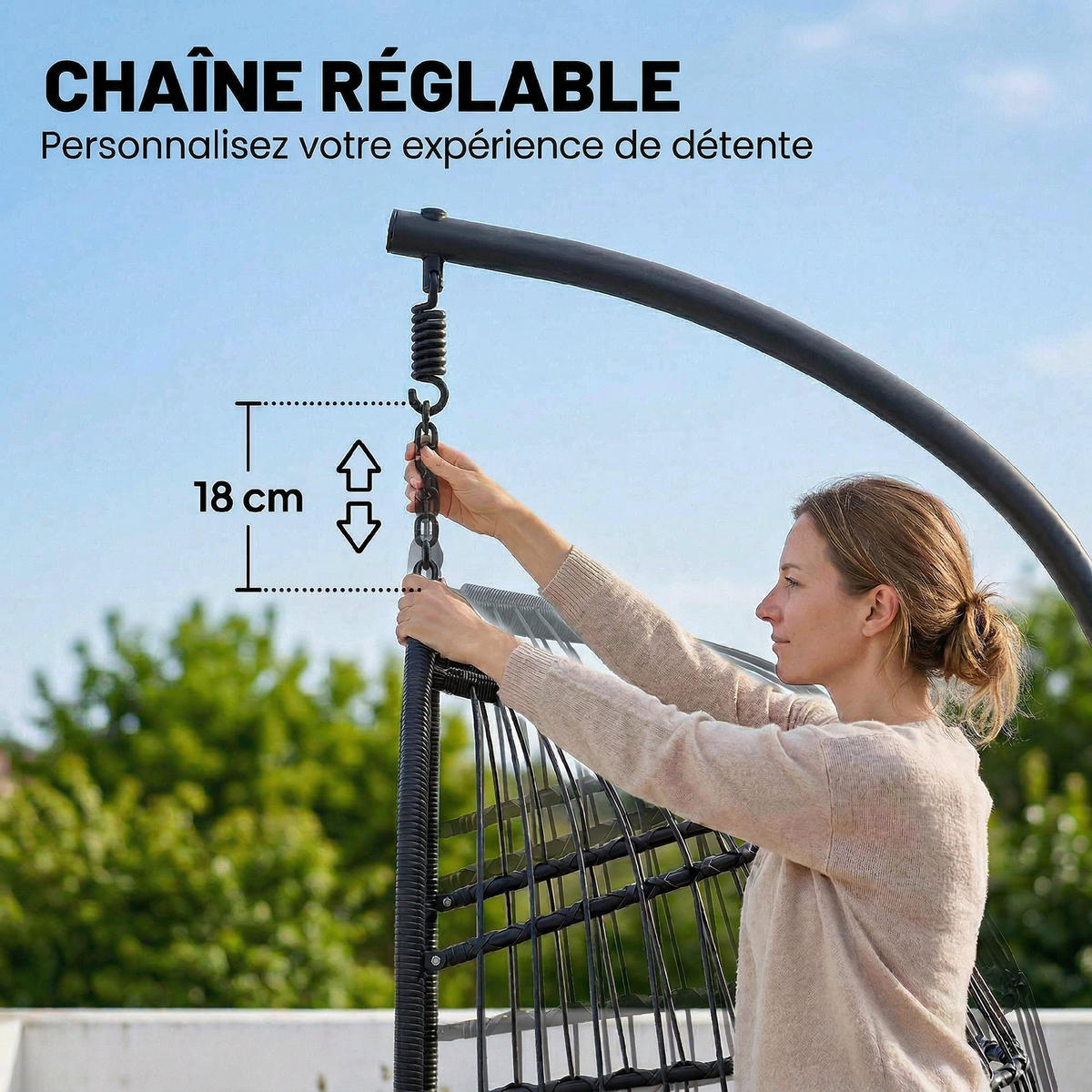 HÄNGESESSEL mit Gestell DE-13699 klappbar mit 15 cm Polster Grau - Hellgrau, Metall (101/196/105cm) - ComfortXL