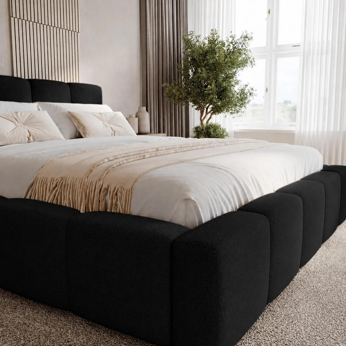 POLSTERBETT Palermo 200x200 cm mit Stauraum und elegantem Kopfteil - Holzrahmen, Velo Schwarz - Schwarz, Holz/Textil (200/200cm) - Chilly