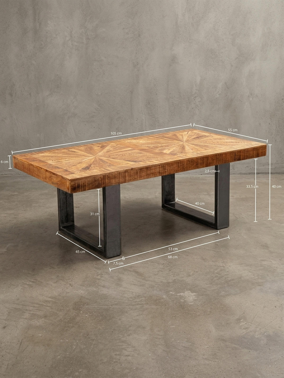 COUCHTISCH Mangoholz in Rustikalem Stil mit Metallbeinen, Maße 105x40x55 cm, Traglast 50 kg - Anthrazit/Braun, Holz/Metall (55/105/40cm) - KADIMA DESIGN