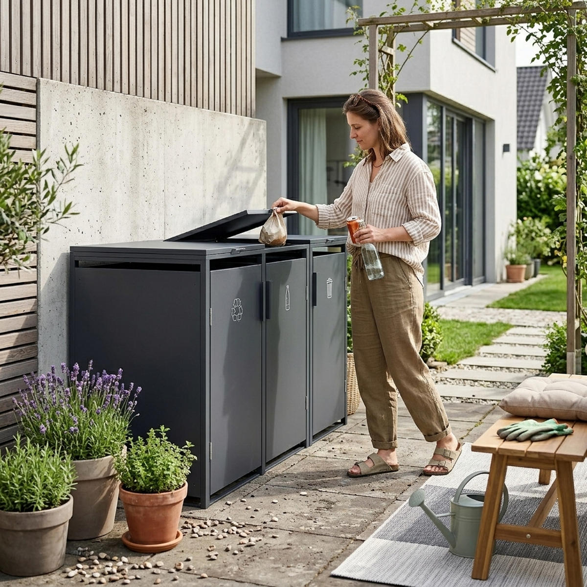 MÜLLTONNENVERKLEIDUNG Dublin - Mülltonnenbox für 3 - , Stahl verzinkt, anthrazit - Grau, Metall (198/116/80cm) - TPFGarden