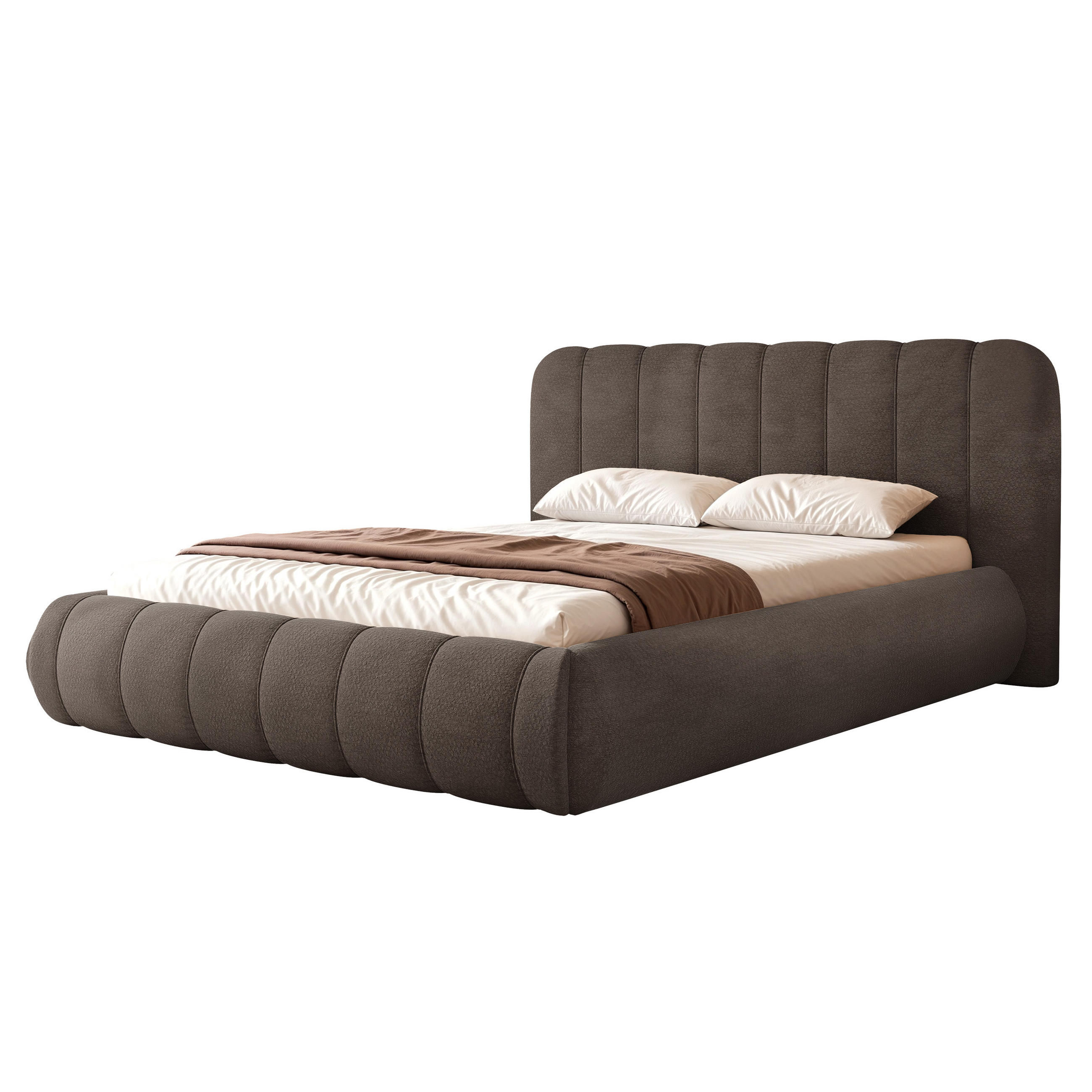 POLSTERBETT Gallo 140x200 cm Dunkelbraun Chenille – (Doppelbett mit Bettkasten, Lattenrost, voluminöses Kopfteil) - Dunkelbraun, Holz/Holzwerkstoff (140/200cm) - Ravio