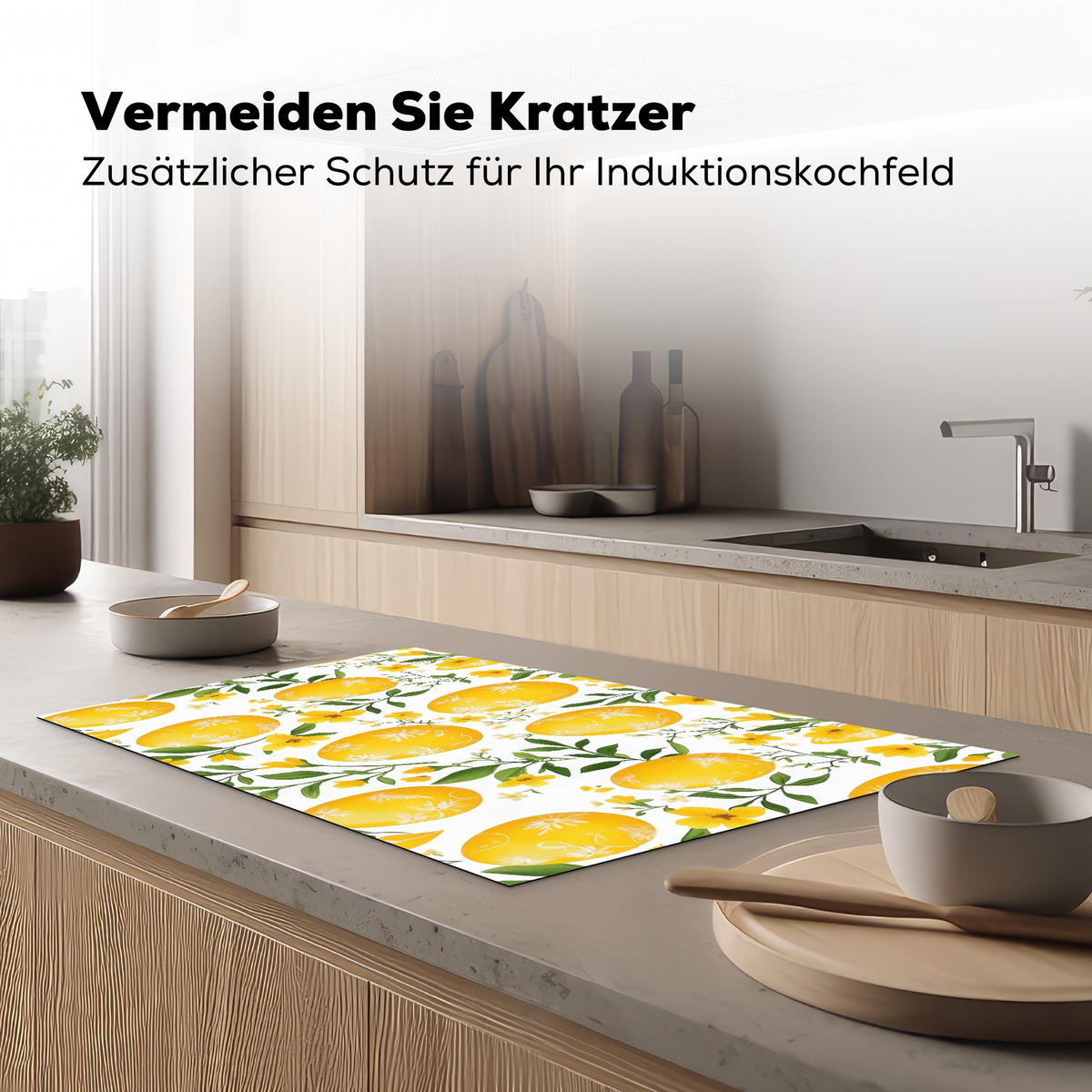 HERDABDECKPLATTE Blumen - Ostereier - Gelb Ceranfeldabdeckung 85x52 cm - Gelb, Kunststoff (85/52/0.2cm) - MuchoWow