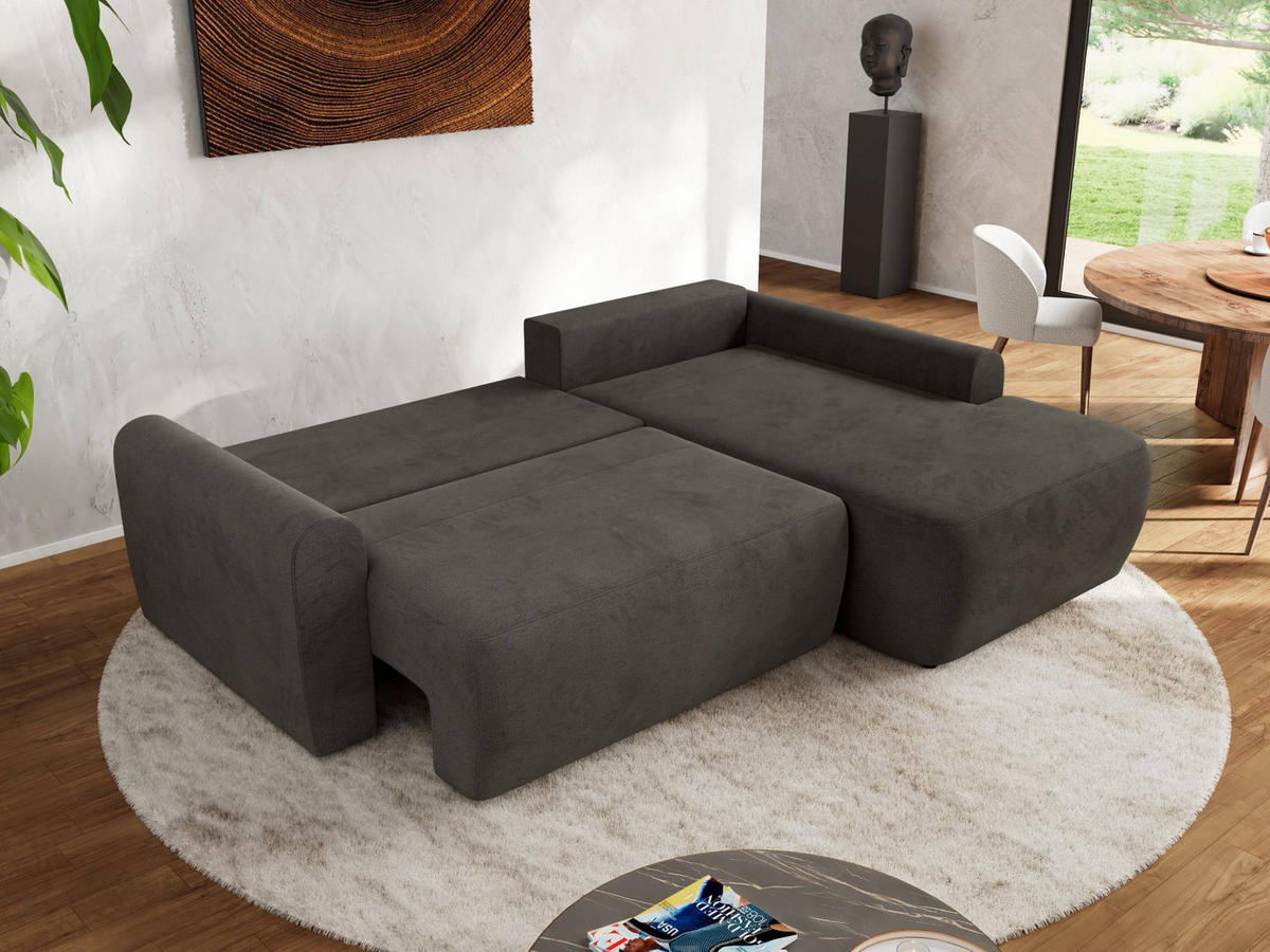 ECKSCHLAFSOFA CUBO L Dunkelgrau Velvet - rechts - Dunkelgrau/Schwarz, Kunststoff/Textil (187/273cm) - MKS