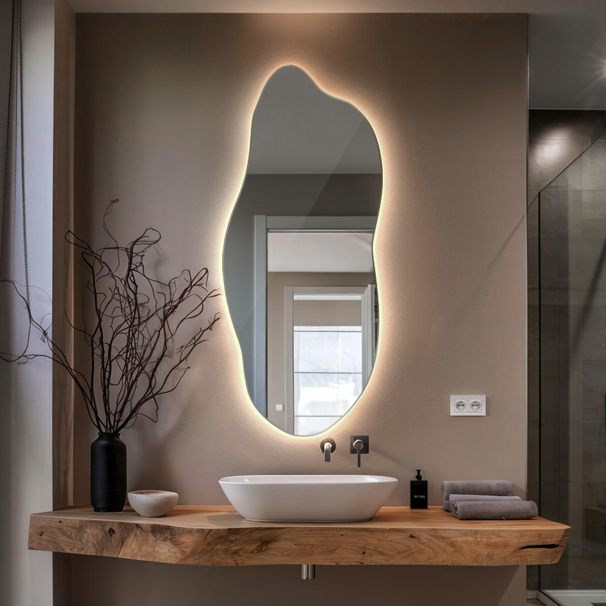 LED SPIEGEL 40x90 cm Asymmetrisch Neutralweiß 4000K - Blaugrau, Glas (40/90/0.4cm) - TULUP